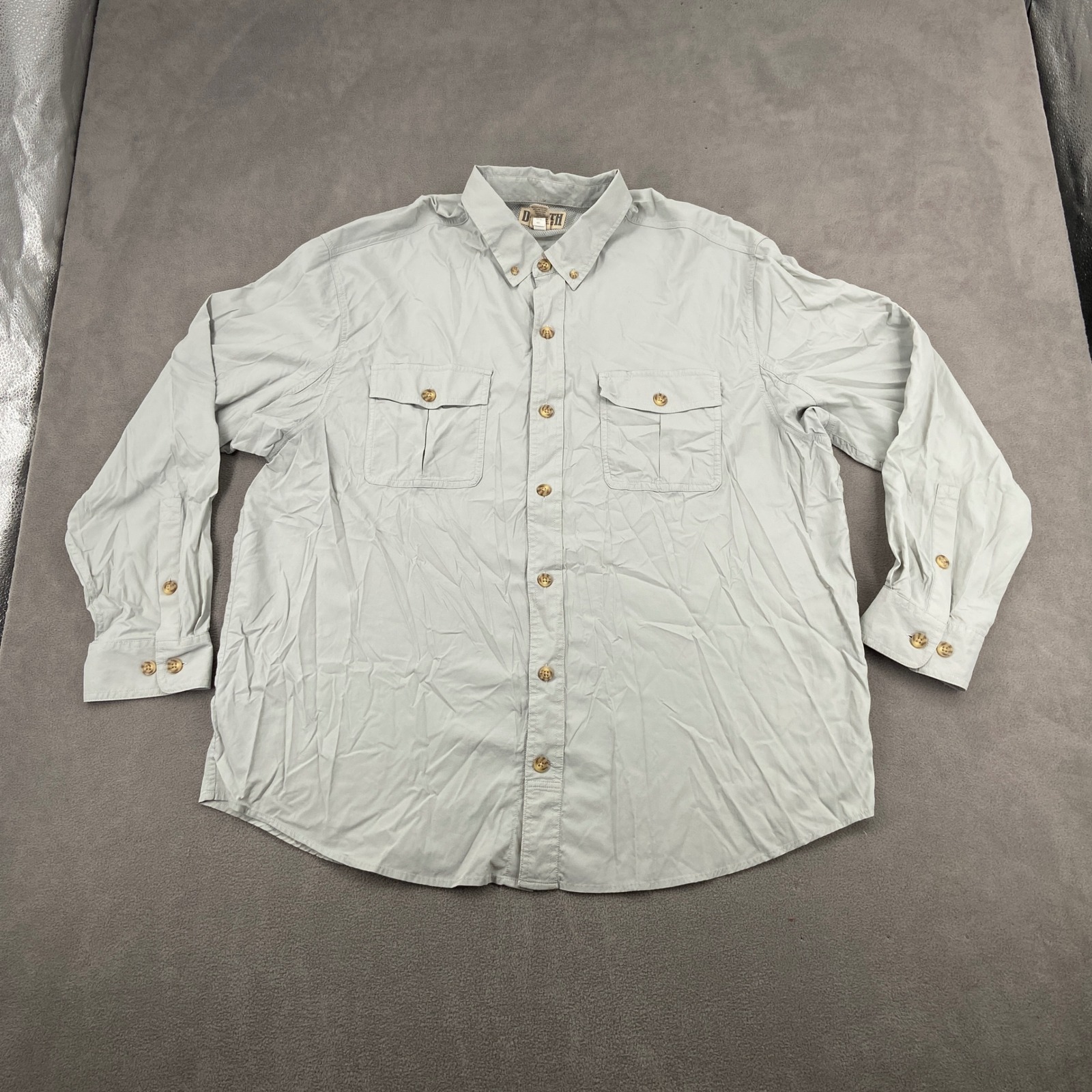 Duluth Trading Co Mens 2xl Gray Nylon Long Sleeve Fishing Hiking Utility Shirt